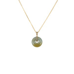 Natural Light Grey with Yellow Burmese Jade Necklace - Kandy Disc