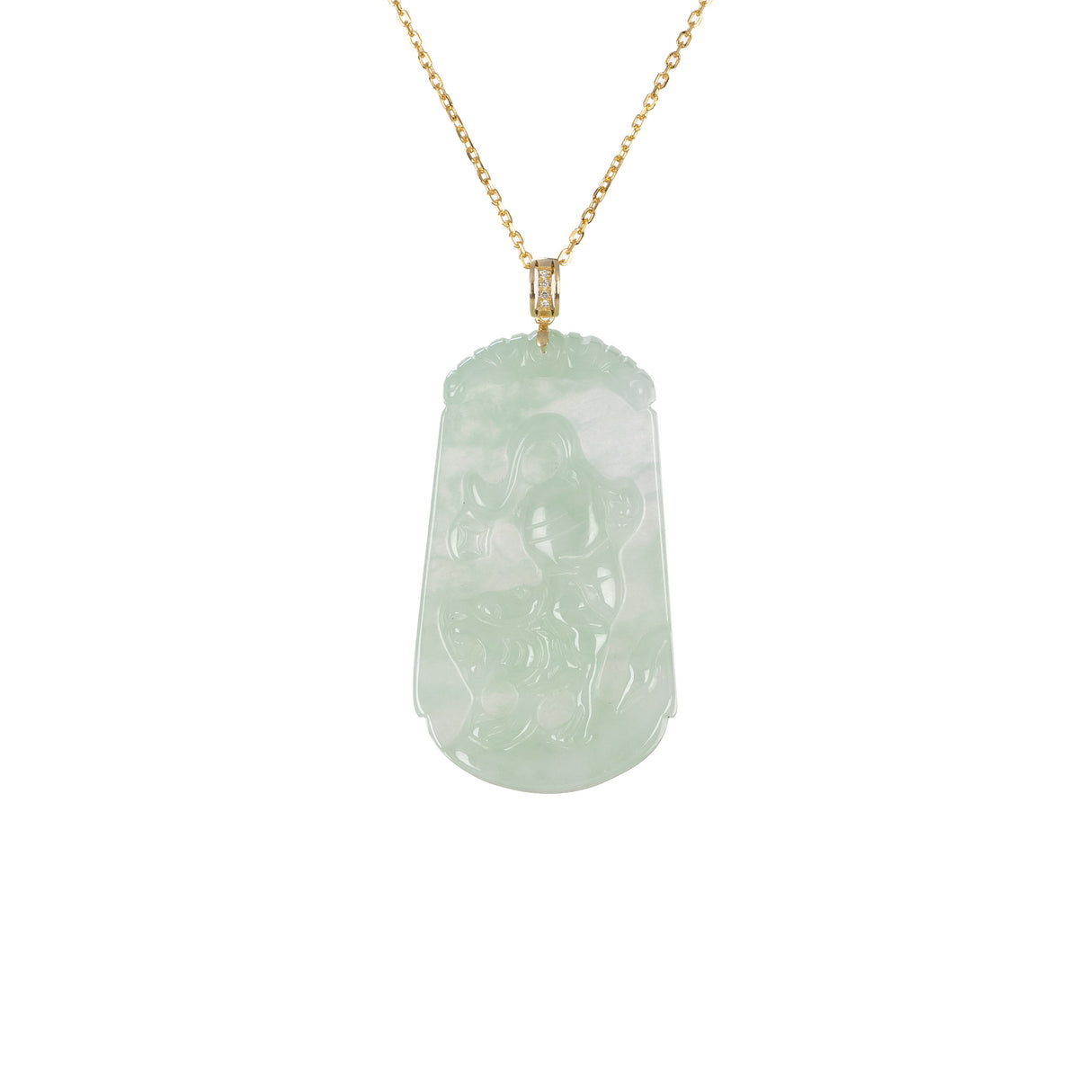 Tranquiliti Chinese Zodiac Animal Jade Pendant with 18ct Gold and Diamonds - Tiger