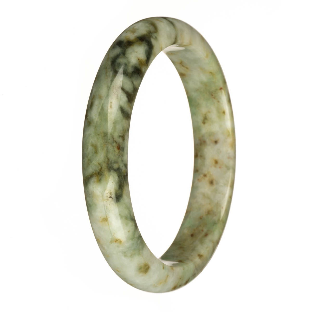 78.3mm Grey with Olive Green, Light Green, and Brown Patterns Jade Bangle Bracelet