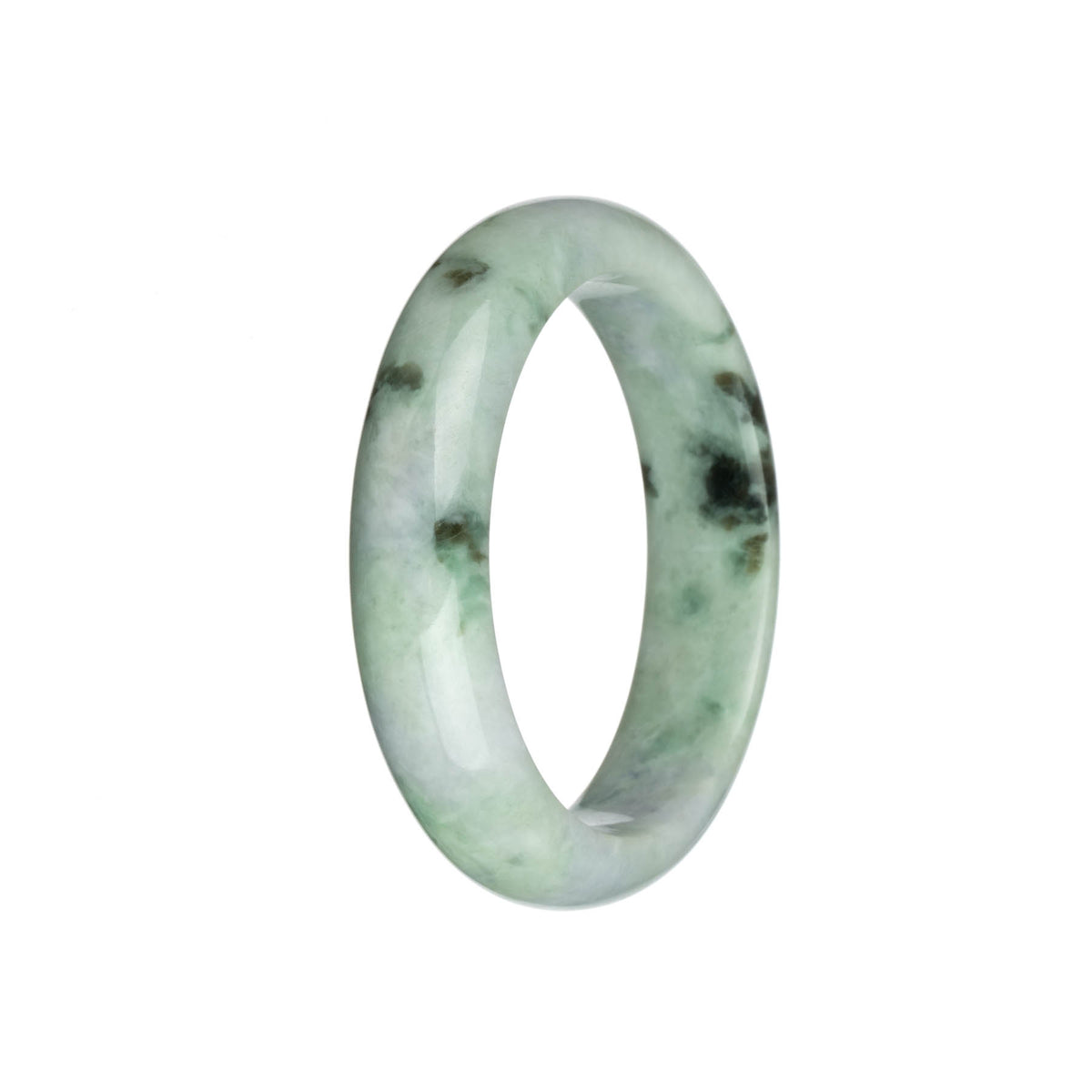 Genuine Untreated Light Green with Dark Green and Pale Lavender Patterns Burma Jade Bangle Bracelet - 58mm Half Moon