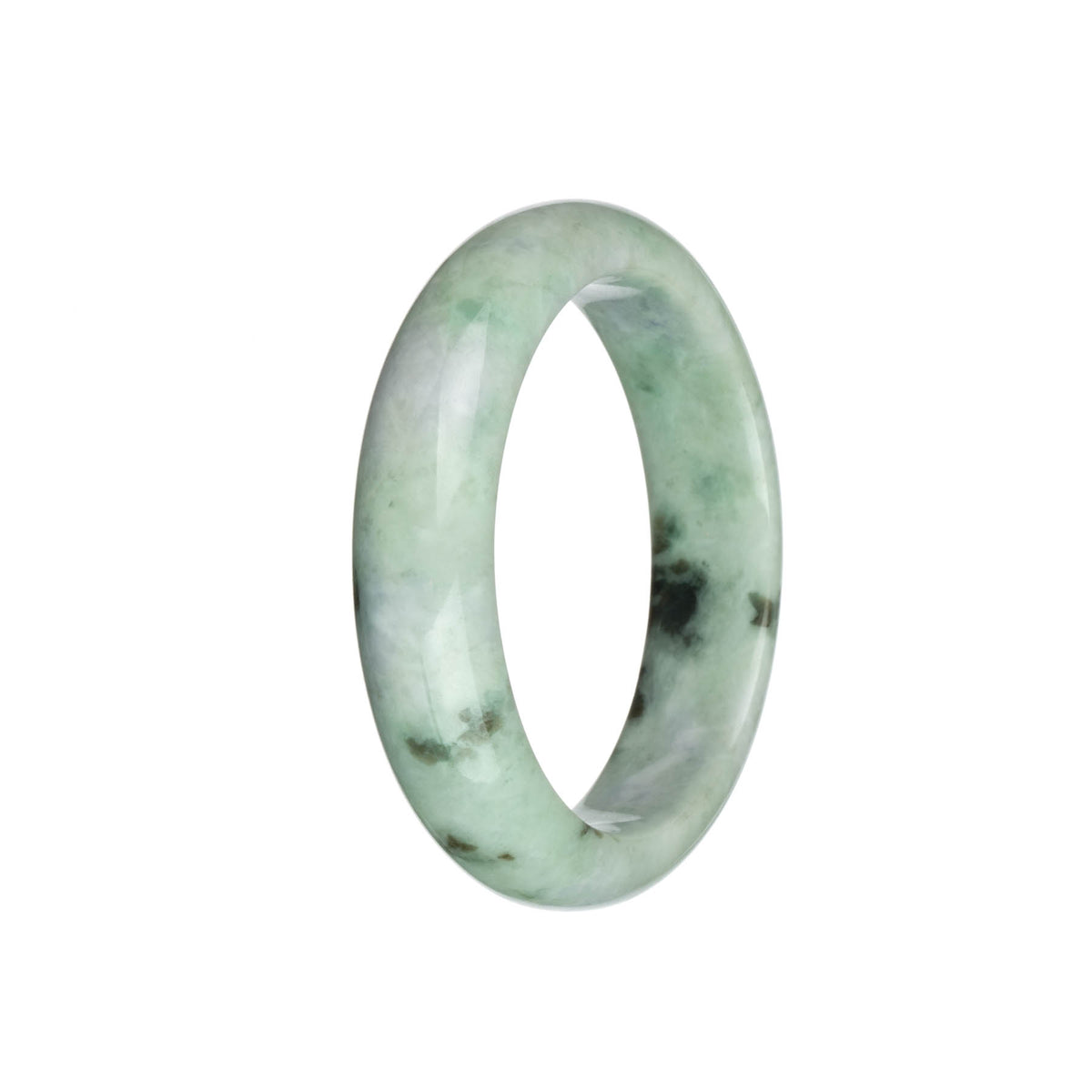 Genuine Untreated Light Green with Dark Green and Pale Lavender Patterns Burma Jade Bangle Bracelet - 58mm Half Moon