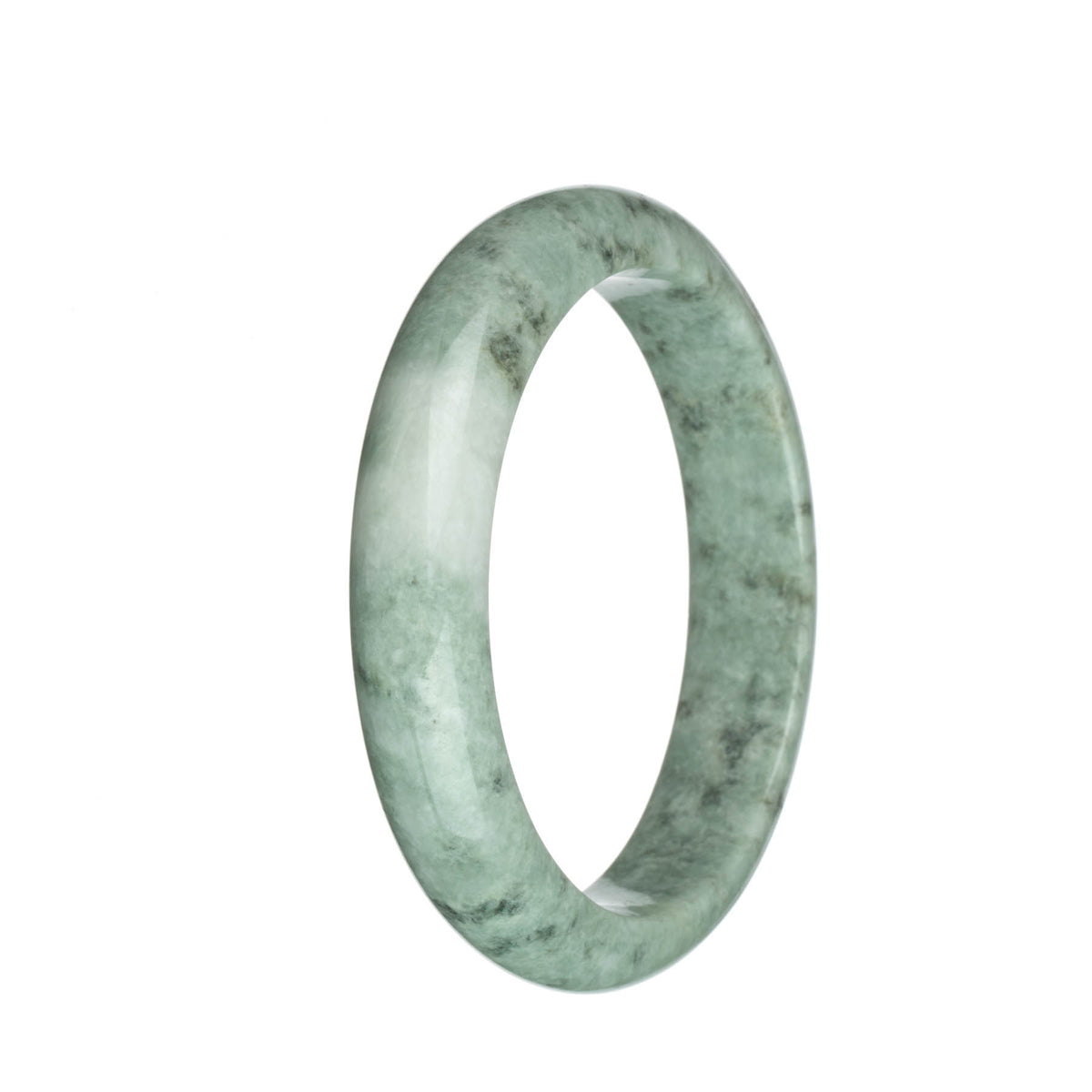 Authentic Type A Light Green with Dark Grey Patterns Burmese Jade Bangle - 67mm Half Moon
