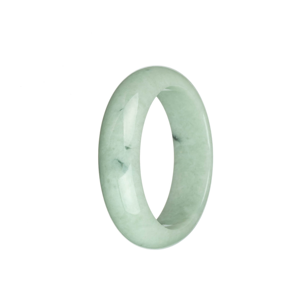 Certified Type A Light Green with Dark Green Spots Burmese Jade Bangle - 53mm Half Moon