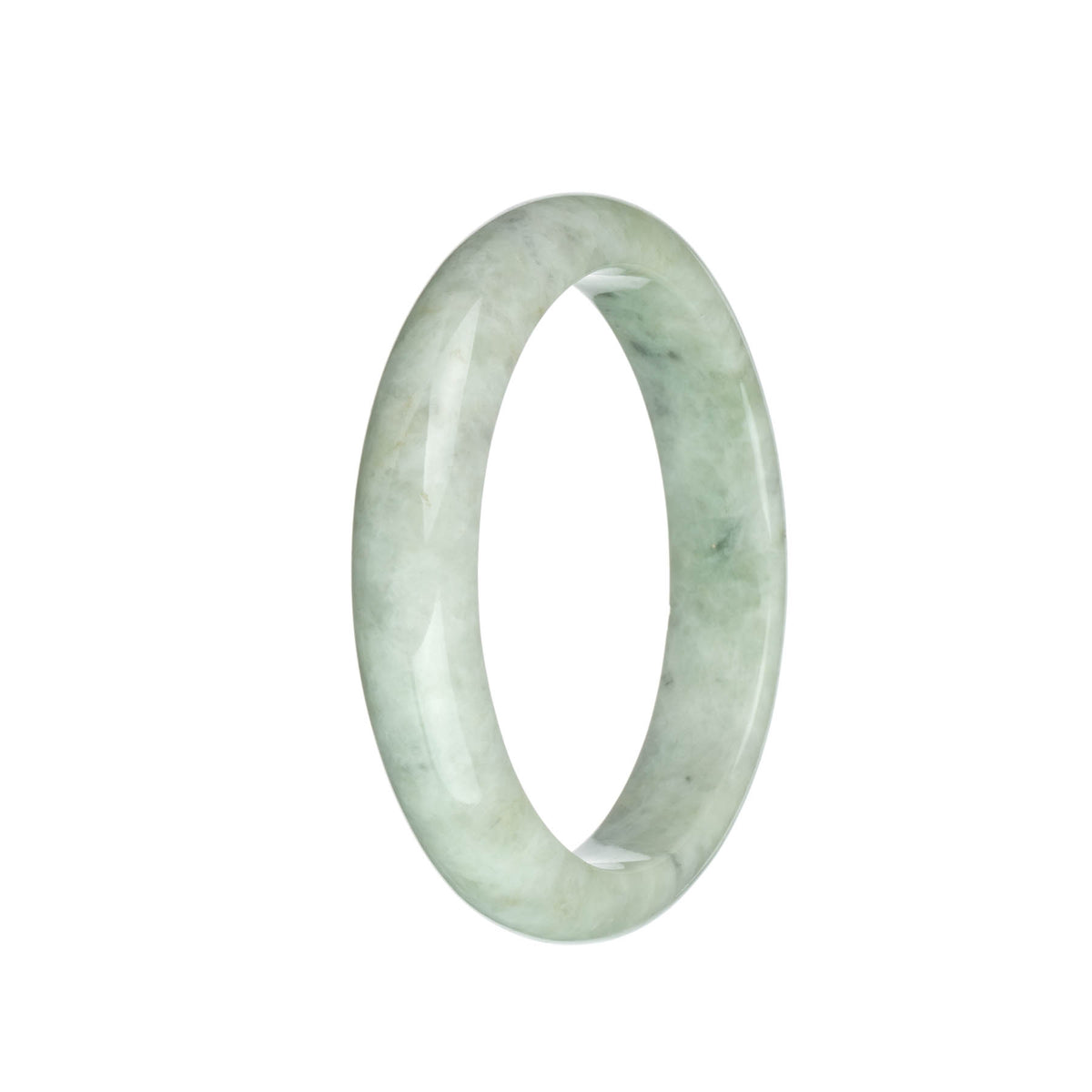 Certified Grade A Light Green and Light Grey with Grey Spots Jade Bangle Bracelet - 63mm Half Moon