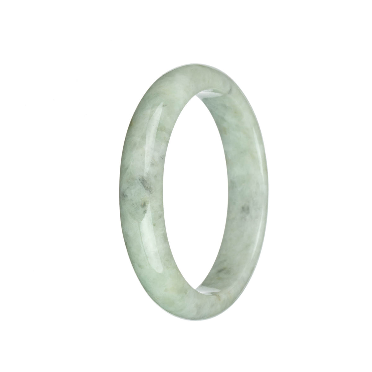 Certified Grade A Light Green and Light Grey with Grey Spots Jade Bangle Bracelet - 63mm Half Moon