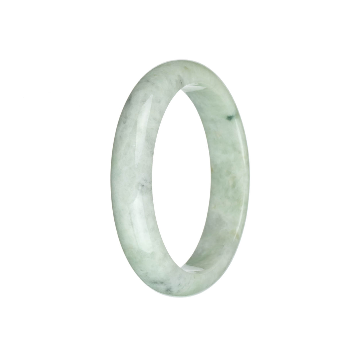 Genuine Grade A Light Green and Light Grey with Light Brown Spots Burma Jade Bangle Bracelet - 63mm Half Moon