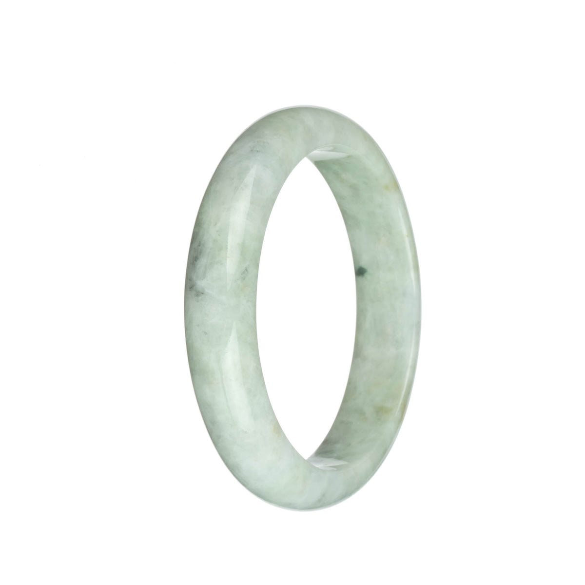Genuine Grade A Light Green and Light Grey with Light Brown Spots Burma Jade Bangle Bracelet - 63mm Half Moon