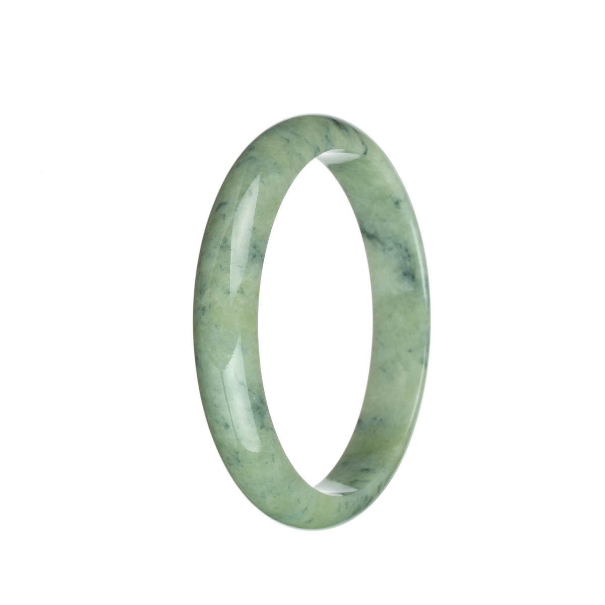 Genuine Natural Green with Dark Grey Patterns Traditional Jade Bangle - 65mm Half Moon