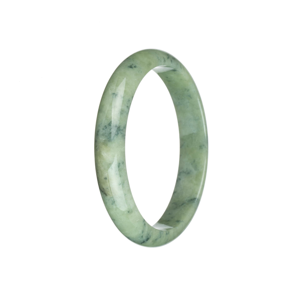 Genuine Natural Green with Dark Grey Patterns Traditional Jade Bangle - 65mm Half Moon