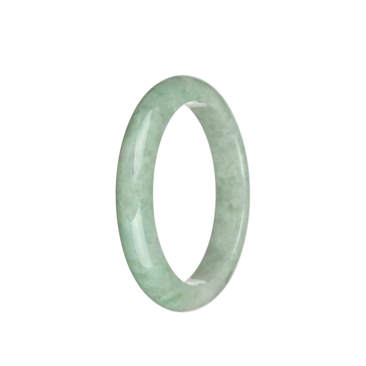 Real Type A Light Green with White Traditional Jade Bangle Bracelet - 57mm Semi Round