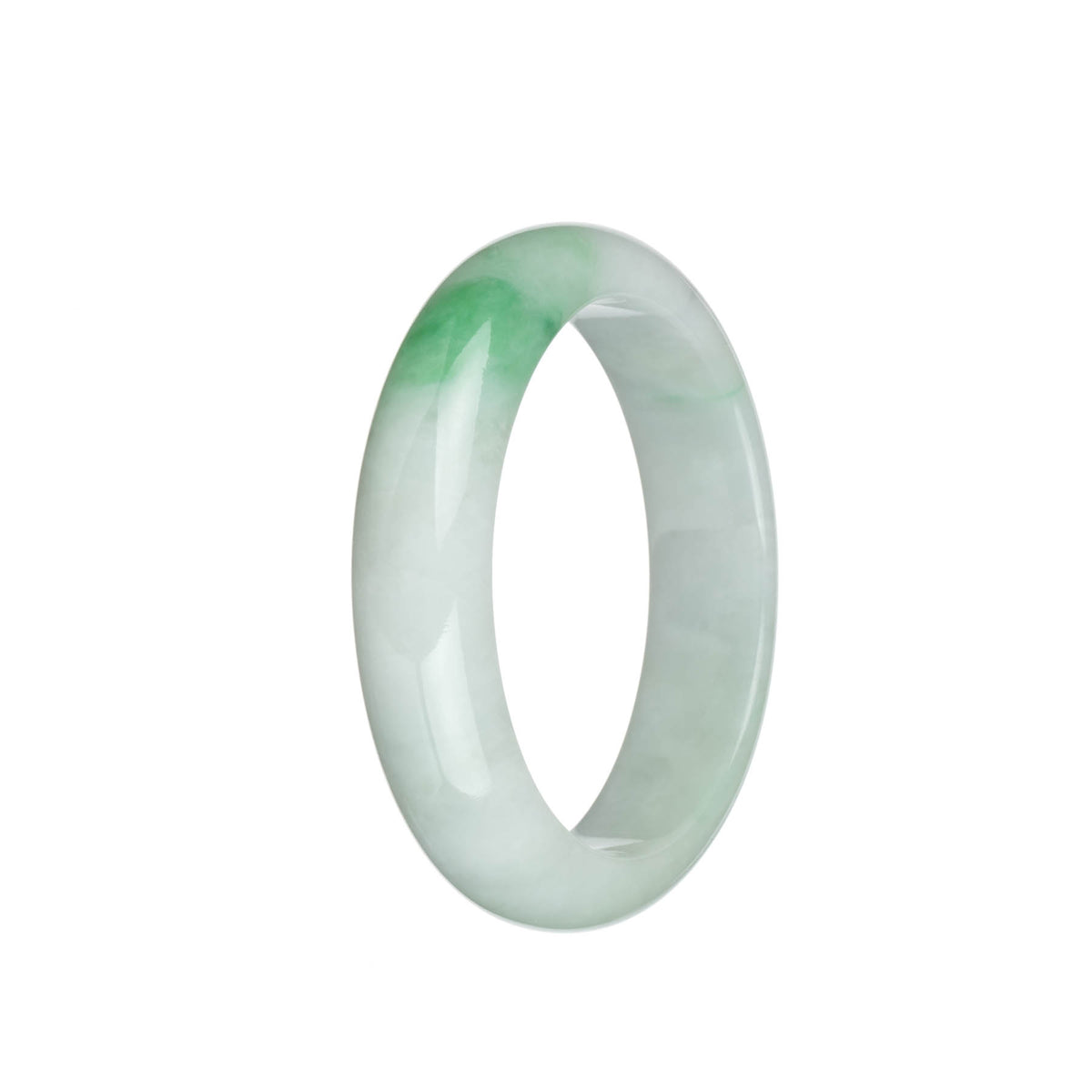 Genuine Natural White with Emerald Green Jadeite Bracelet - 58mm Half Moon