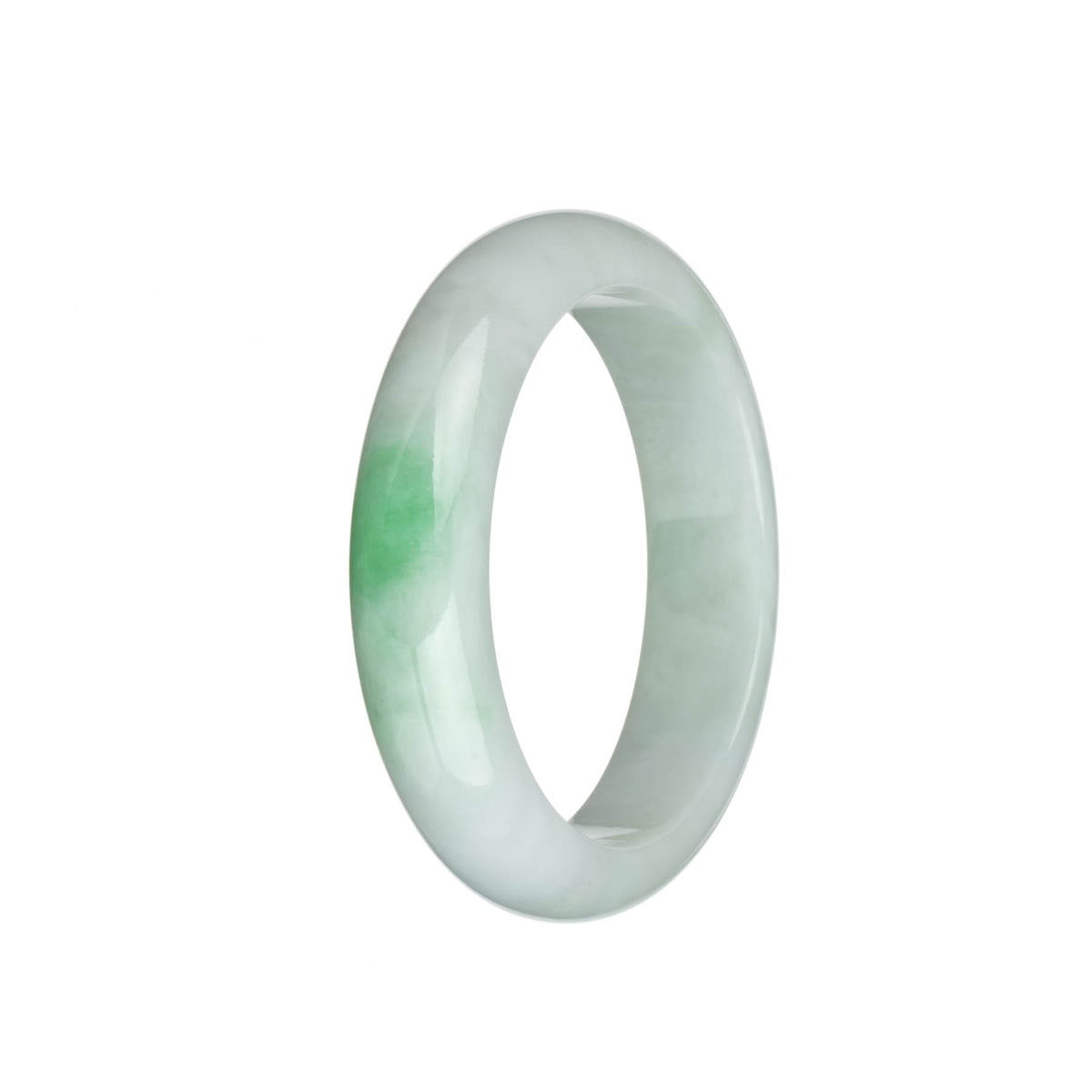 Genuine Natural White with Emerald Green Jadeite Bracelet - 58mm Half Moon