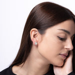 Aurora – White Jade Round Stud Earrings in Sterling Silver with Milgrain Edge