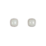 Celeste Cushion – White Jade Stud Earring in Sterling Silver with Beaded Frame