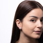 Celeste Cushion – White Jade Stud Earring in Sterling Silver with Beaded Frame