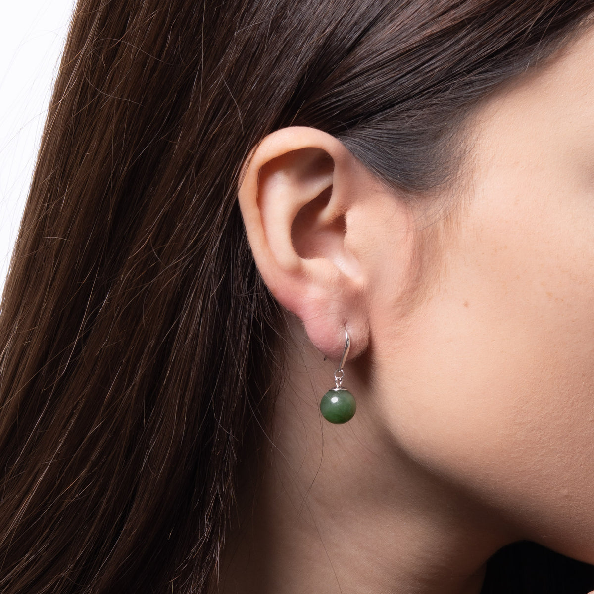 Classic Green Jade Drop Earrings – Nephrite Beads in Sterling Silver