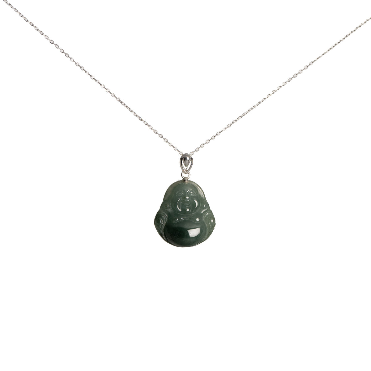 Deep Green Burmese Jadeite Laughing Buddha Pendant