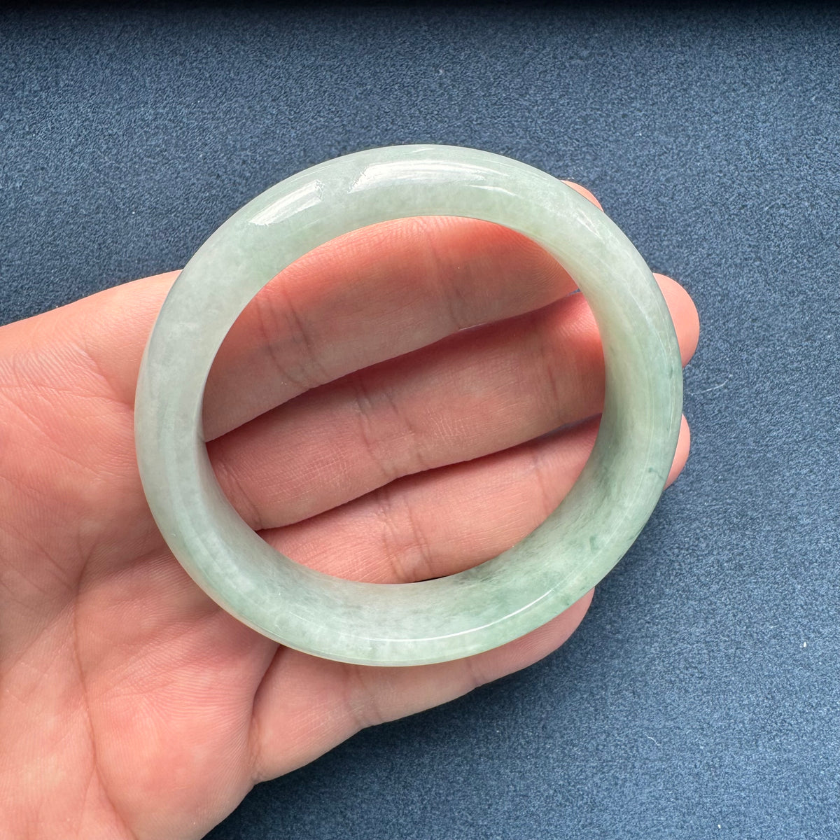 Genuine Grade A Light Green Pattern Traditional Jade Bracelet - 57mm Half Moon