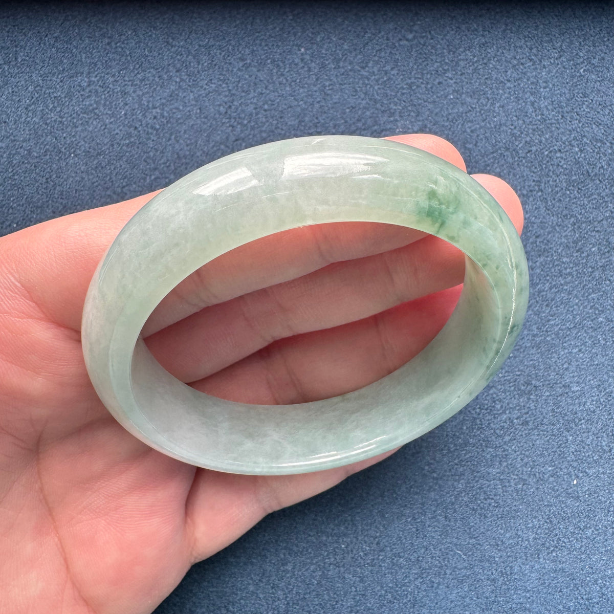 Genuine Grade A Light Green Pattern Traditional Jade Bracelet - 57mm Half Moon