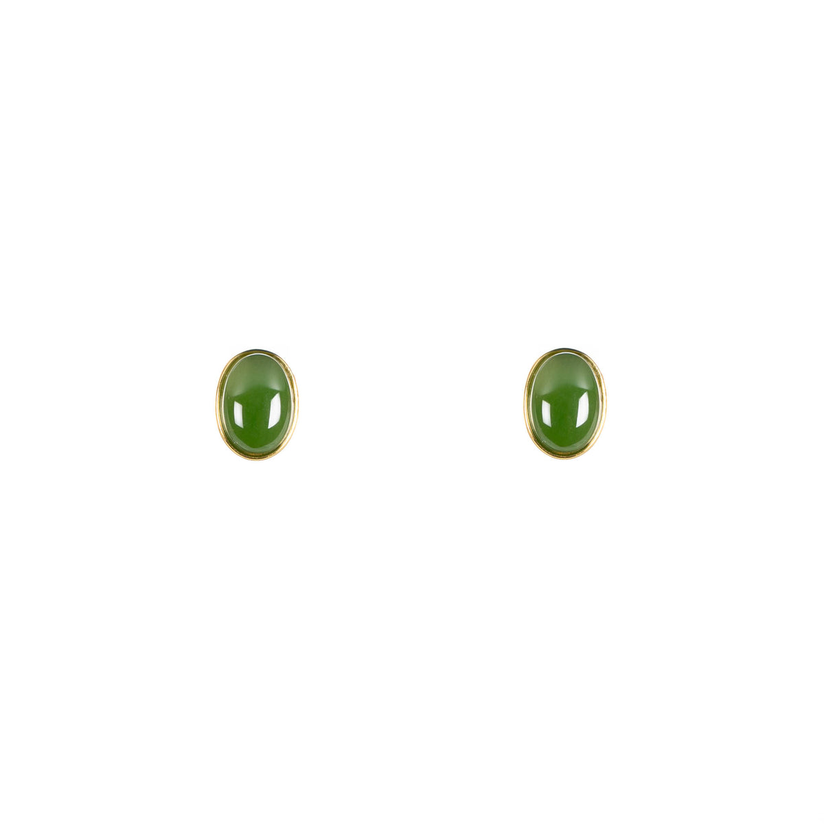 Golden Grace – Gold Plated Silver Oval Jade Stud Earrings