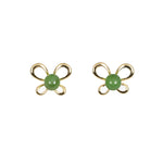A pair of gold vermeil stud earrings designed with green nephrite jade beads and butterfly motifs.