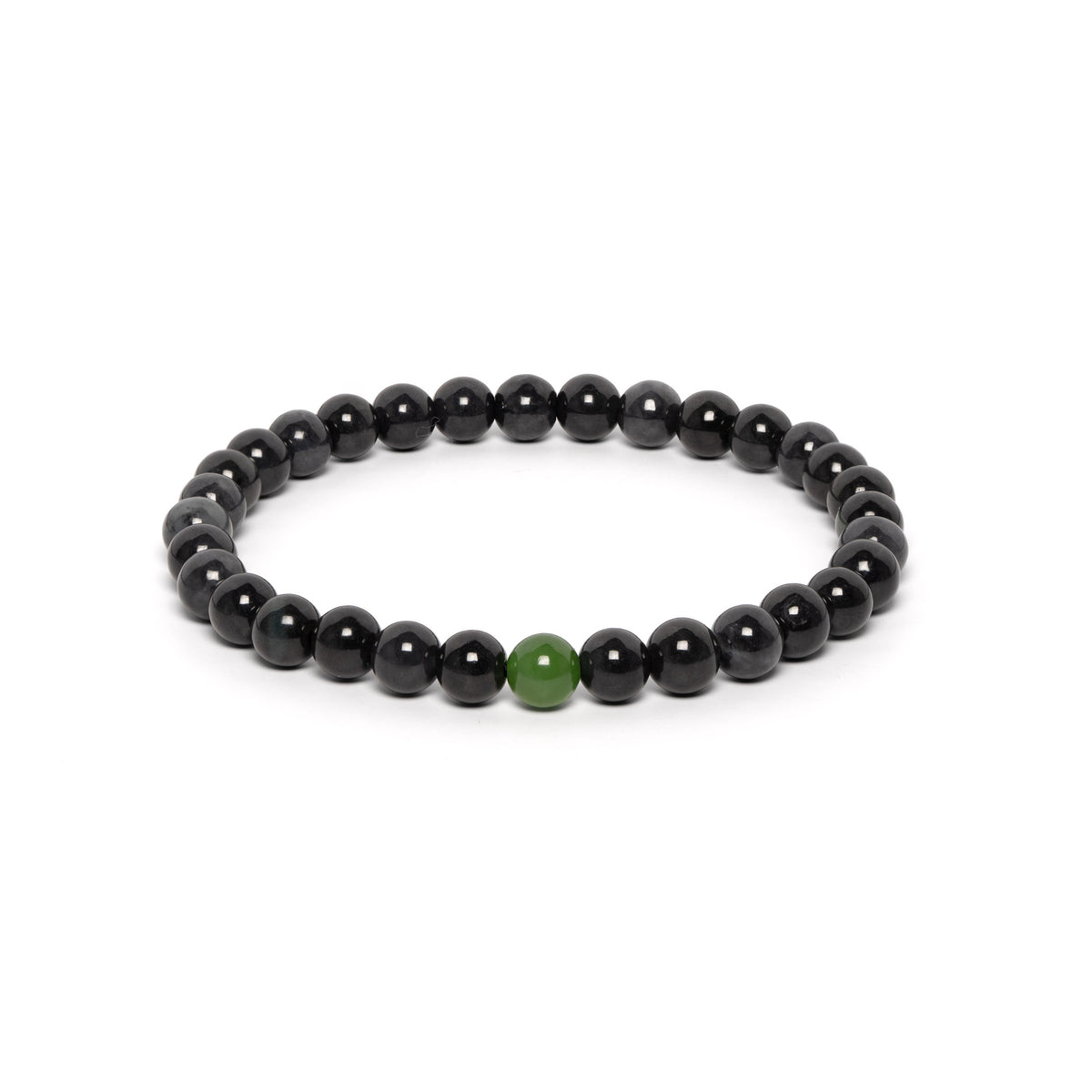 The Solitaire Bracelet with Black and Grey Burmese Jade