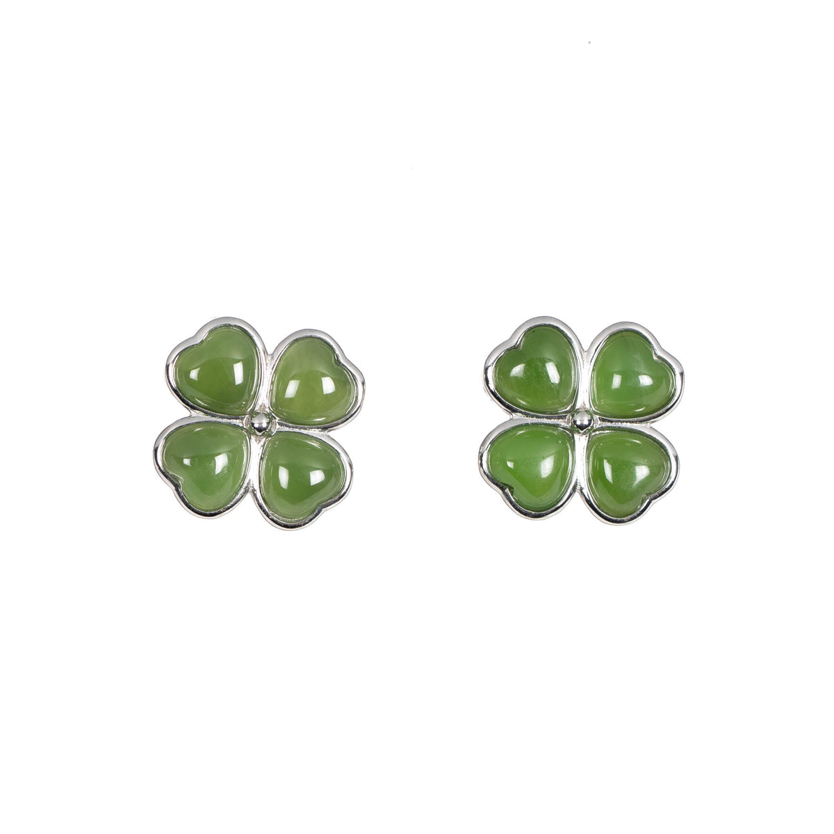 Jade Clover Charm Studs – Green Jade Clover Stud Earrings in Sterling Silver
