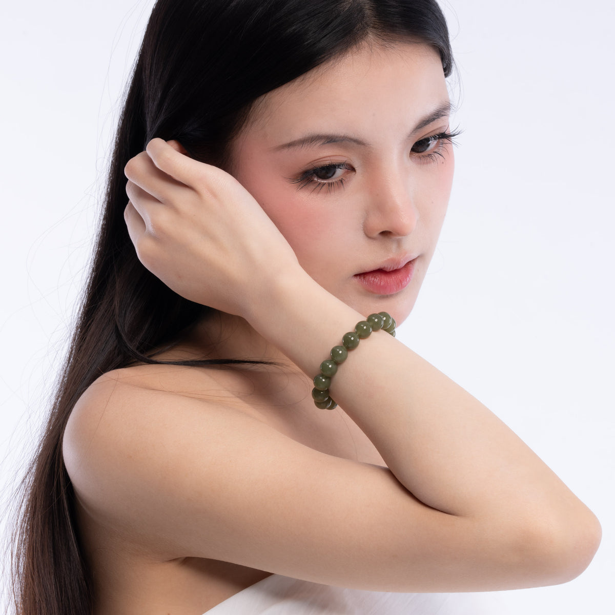 The Classic Bracelet with Olive Green Nephrite Jade