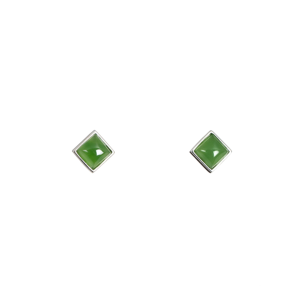 Serenity Square – Green Nephrite Stud Earrings in Sterling Silver