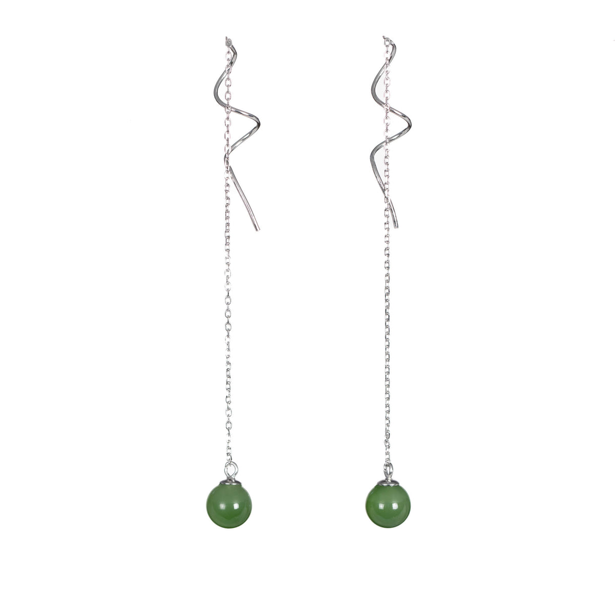 Serenity Threader – Green Jade Drop Earrings in Sterling Silver