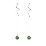 Serenity Threader – Green Jade Drop Earrings in Sterling Silver