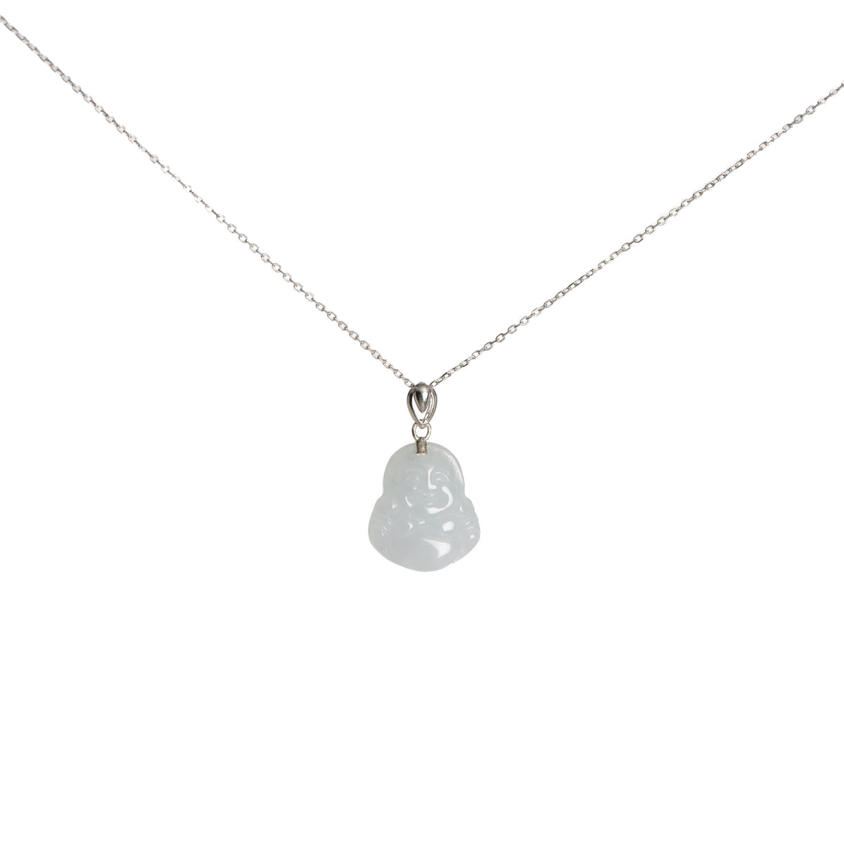 Small Jadeite Laughing Buddha with 925 Silver