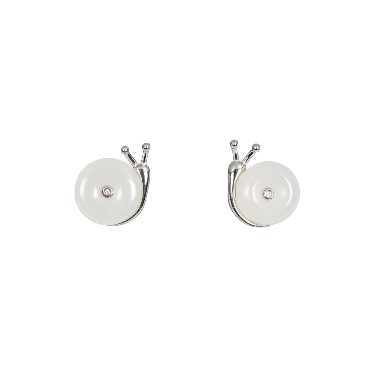 Snail Shell Whisper – White Nephrite Jade Stud Earrings in Sterling Silver