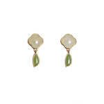 Clover Jade Blossom – Gold Vermeil Earrings with White Jade Clover Studs and Green Jade Drops