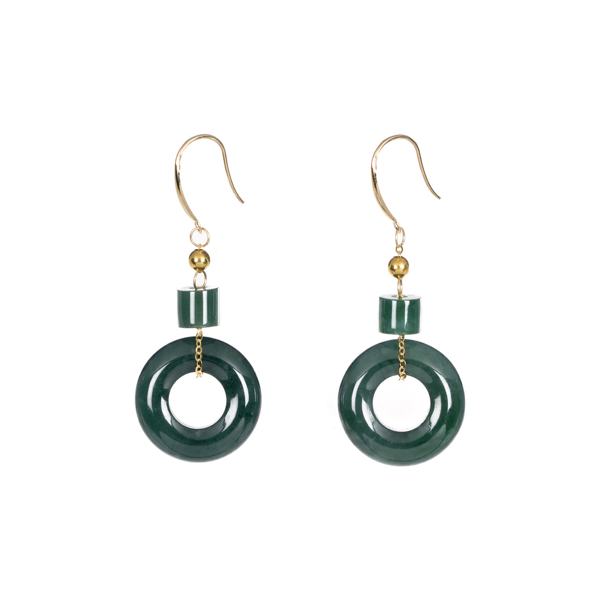 Evergreen Circle Jadeite Earrings – Deep Green Donuts in 18K Yellow Gold