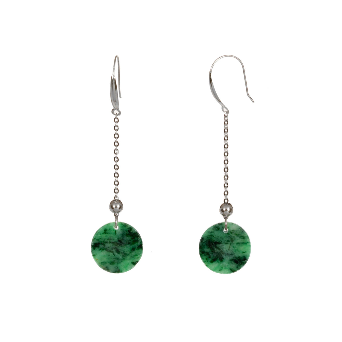 Forest Echo Jadeite Disc Earrings – Green Jade in 18K Yellow or White Gold