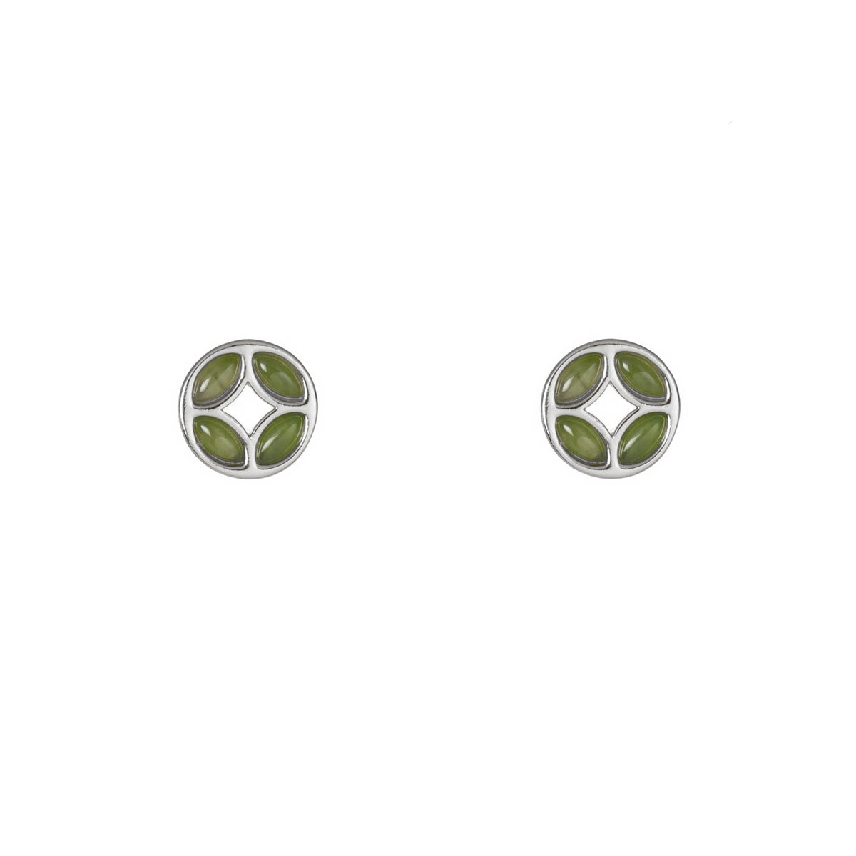 Fortune Coin – Green Jade Stud Earrings in Sterling Silver or Gold Plated Over 925