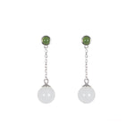 Harmony Bead – Green and White Jade Bead Drop Earrings in Sterling Silver