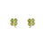 A pair of gold vermeil stud earrings featuring green jade heart-shaped petals with a clear zircon center.