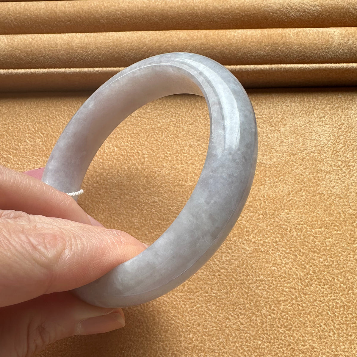 Genuine Type A Pale Lavender Burmese Jade Bangle Bracelet - 61mm Half Moon