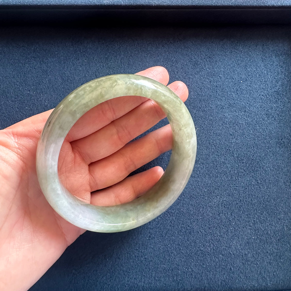 Genuine Natural Green Jadeite Bangle - 62mm Half Moon