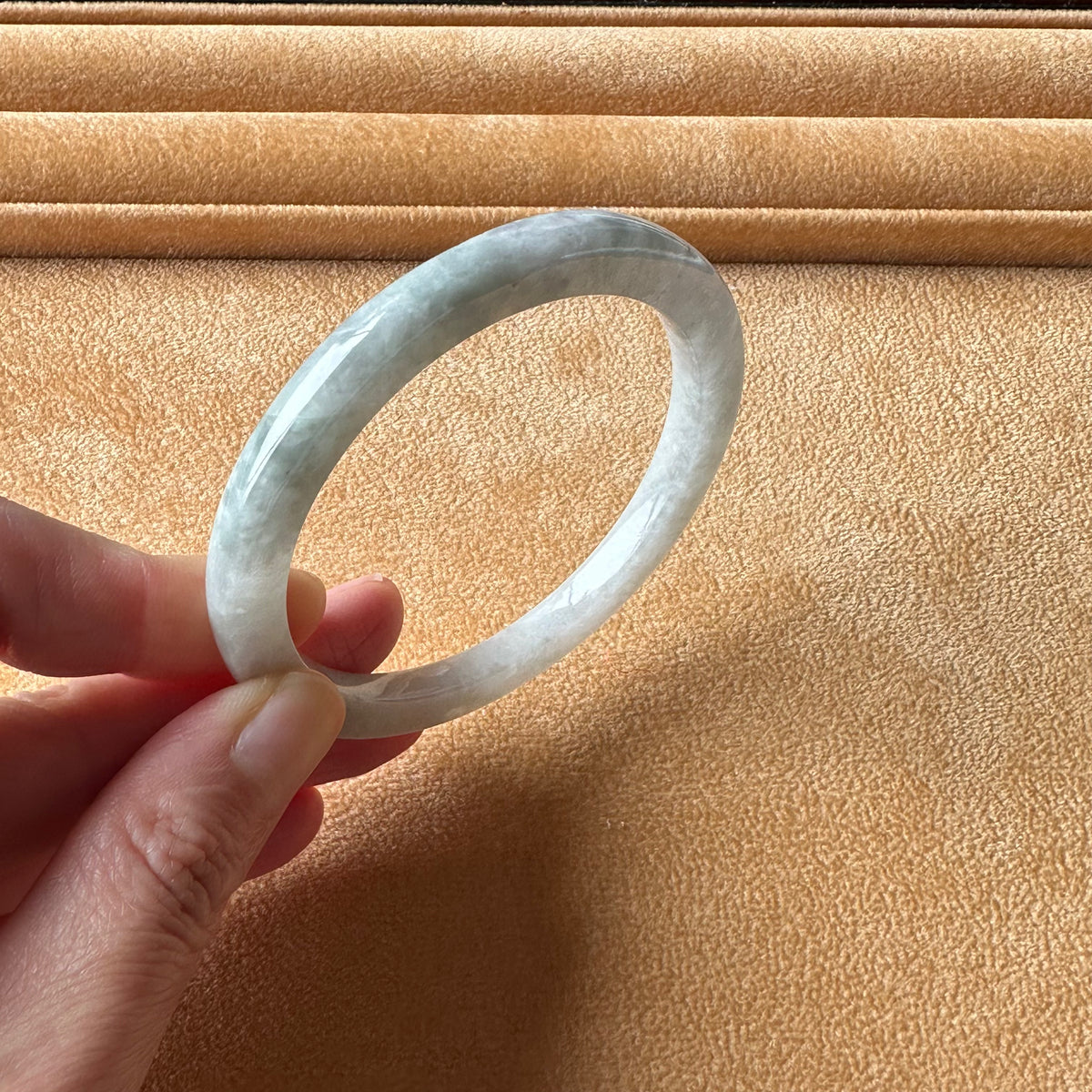 Genuine Natural Light grey Burmese Jade Bracelet - 56mm Half Moon