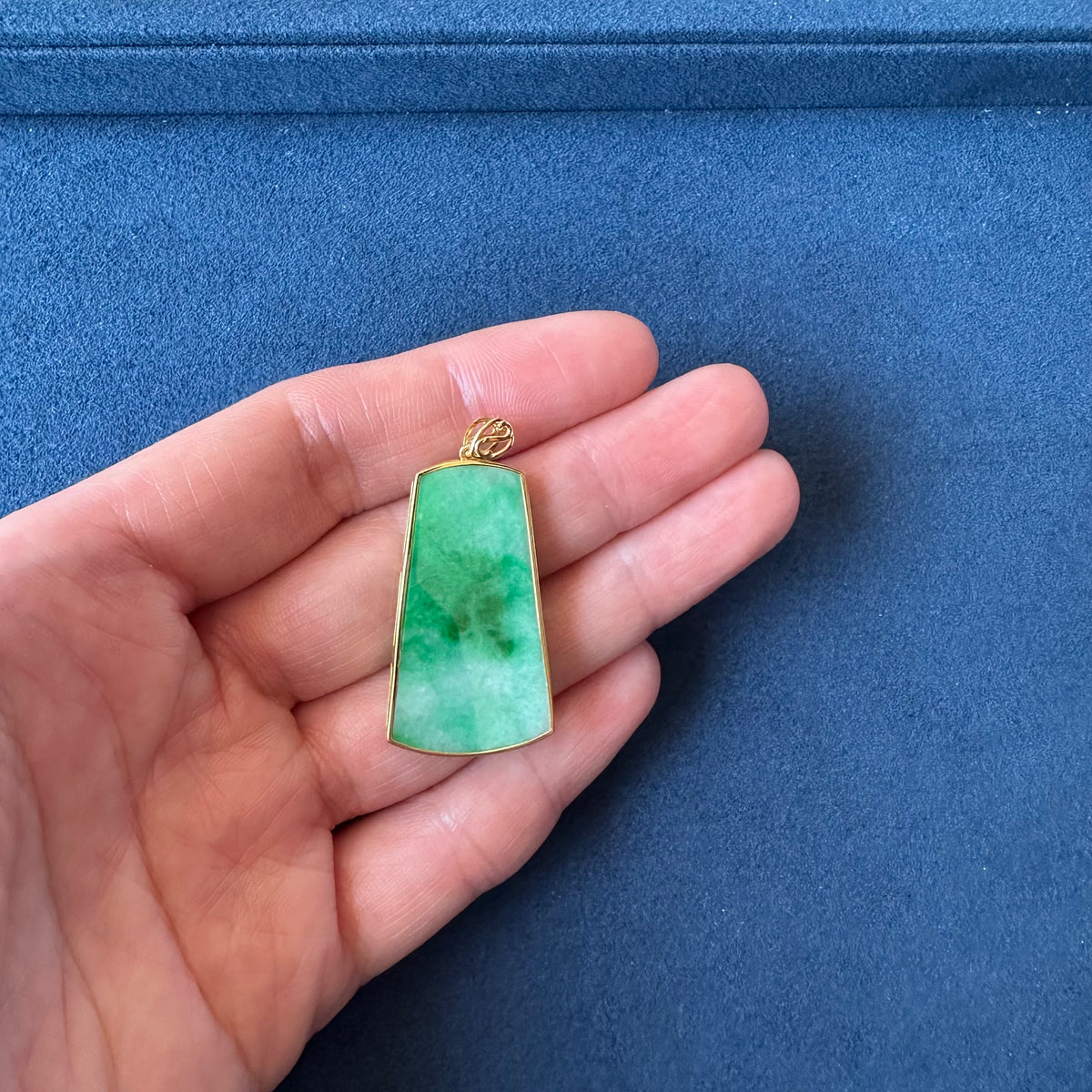 Trapezoid Jadeite Jade Pendant - Floral Frame