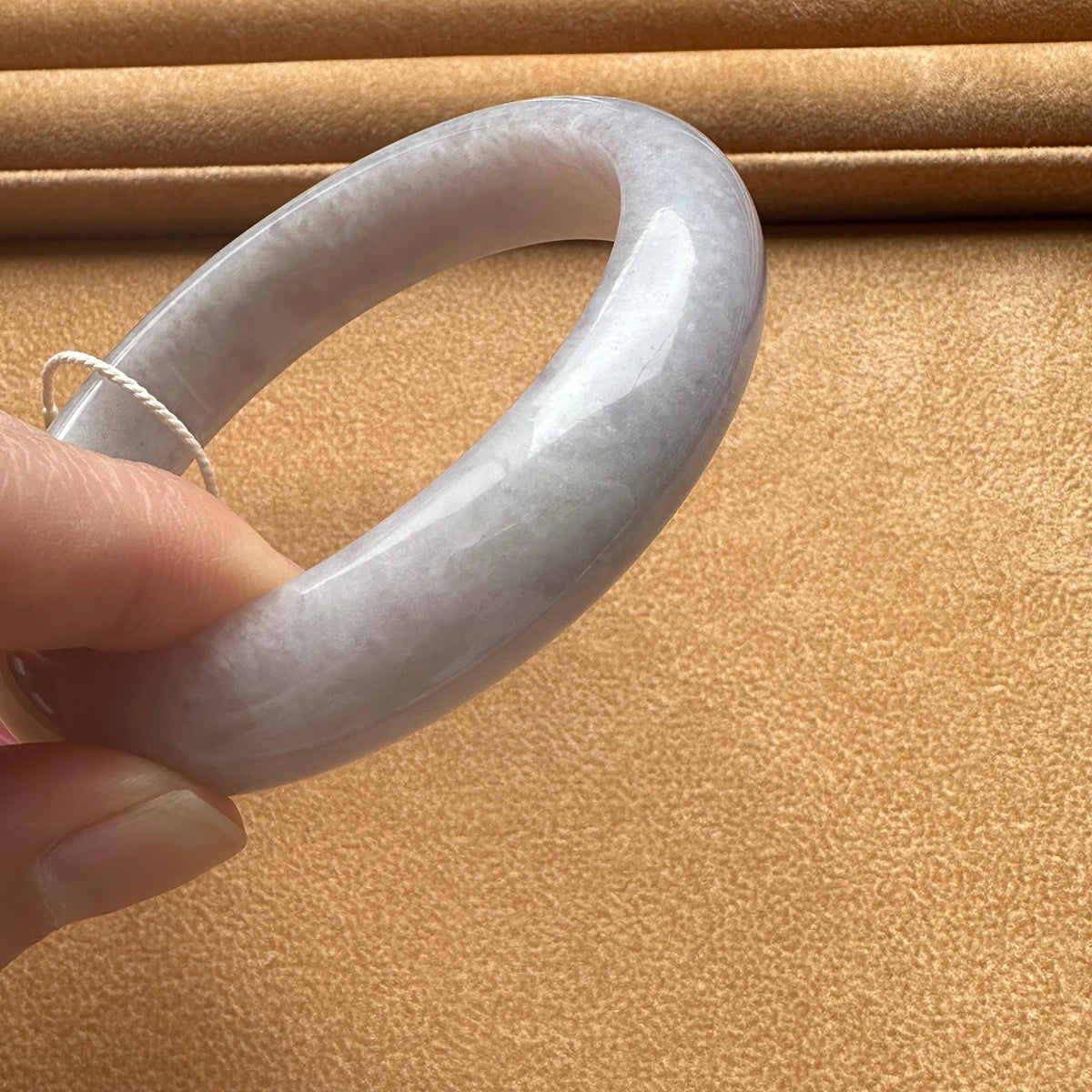 Genuine Type A Pale Lavender Burmese Jade Bangle Bracelet - 61mm Half Moon