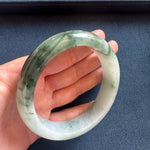Genuine Grade A White and Green with Green Patterns Jadeite Bangle - 62mm Half Moon