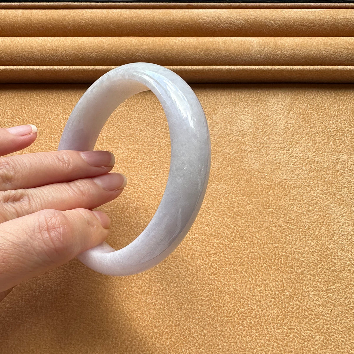 Genuine Natural Pale Lavender Jadeite Bracelet - 58mm Half Moon
