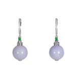 Serenity Glow Jadeite Earrings – Lavender Beads with Imperial Green Jade and Diamonds in 18K White Gold