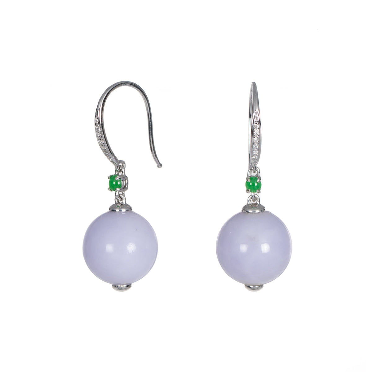 Verdant Lilac Drop Earrings – Lavender and Imperial Green Jade in 18K White Gold
