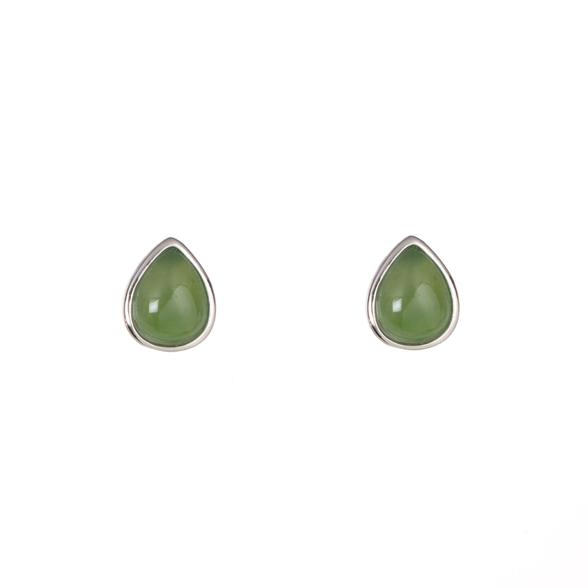 Verdant Teardrop – Green Jade Teardrop Stud Earrings in Sterling Silver