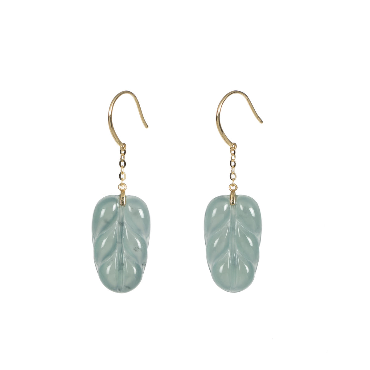 Whispering Leaf Jadeite Earrings – Light Green Jade in 18K Yellow Gold